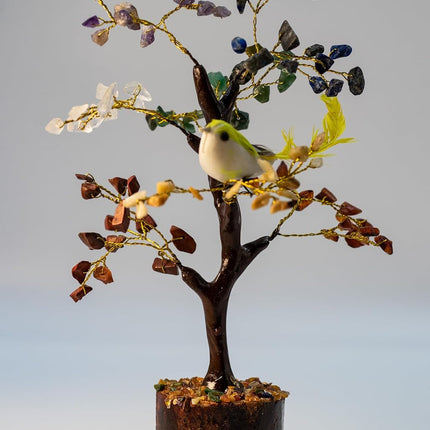 100 Leaves 7 Chakra Gemstone Chips Gemstone Tree with one Bird | Christmas Tree | Home Decor