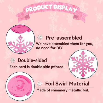 32 Pcs Pink Silver Glitter Snowflake Hanging Swirls Decoration Christmas Ceiling Decorative Streamers Snowflake Ornaments Garland Winter Holiday Wonderland Frozen Party Supplies
