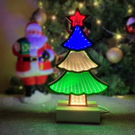 Table Top Christmas Tree,Infinity Christmas 3D Tree Decor, USB Or Battery Operated Small Christmas Light Up Tree Decor for Christmas Decoration