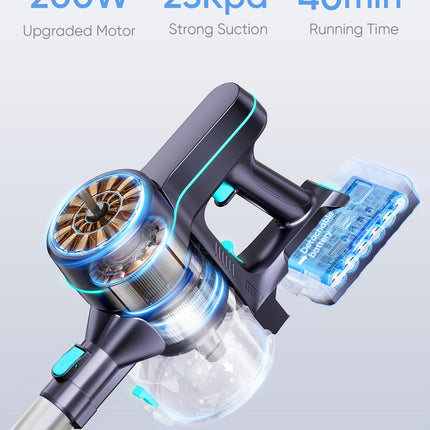 Cordless Vacuum Cleaner,23Kpa Powerful Cordless Vacuum,40 Mins Runtime,Detachable Battery,1.5L Dust Cup,6 In 1 Lightweight Cordless Stick Vacuum Cleaner For Hardwood Floor Pet Hair,Car,Blueblack