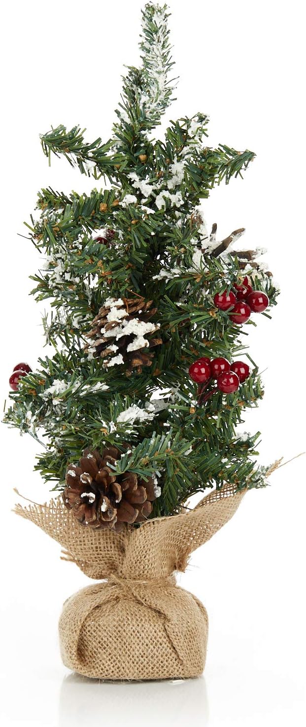 Christmas Tree with Flocking and Berries 12"