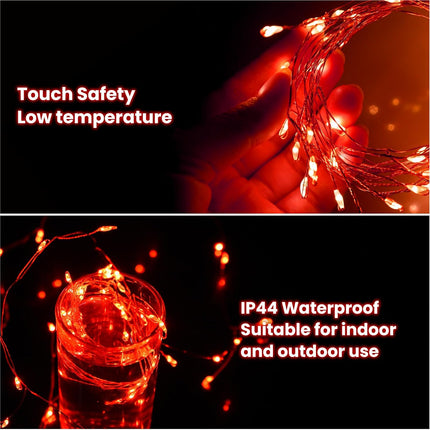Fairy Lights Battery Operated 10FT Red Fairy String Lights 60 Led Fairy Lights Waterproof Mini String Lights Small Twinkle Lights Fairy Lights for Bedroom,Xmas Wreath,Wedding,Halloween,Christmas