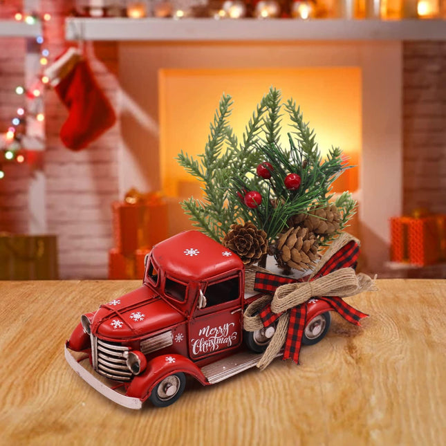 Tuitessine Christmas Red Truck Decor Farmhouse Christmas Decor Vintage Red Pickup Truck for Christmas Holiday Home Kitchen Table Centerpieces Decorations