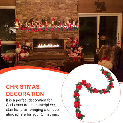 Artibetter Artificial Christmas Garland Red Poinsettia Christmas Garland with Poinsettia Flowers Fairy Fireplace Decor for Xmas Party Winter Wedding 1.7M