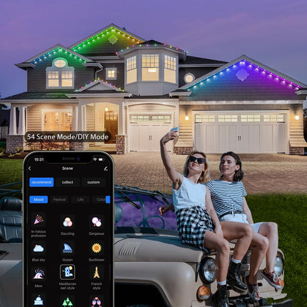 Permanent Outdoor Lights 74ft, Smart RGB+IC 60 LED Eaves Lights with 54 Scene Modes, IP65 Waterproof Outdoor LED Lights for Party, Roof, Garden, Game Day, Work with Alexa, Google Assistant