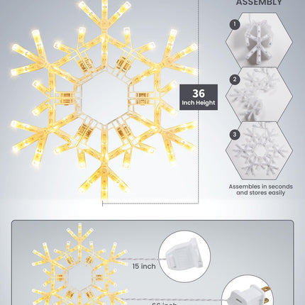 Brightown Christmas Snowflake Lights Outdoor, 108 LED 36" Folding Big Snowflake Hanging Lights, Waterproof Christmas Decorations Window Lights for Indoor House Porch Eave Pergola, Warm White