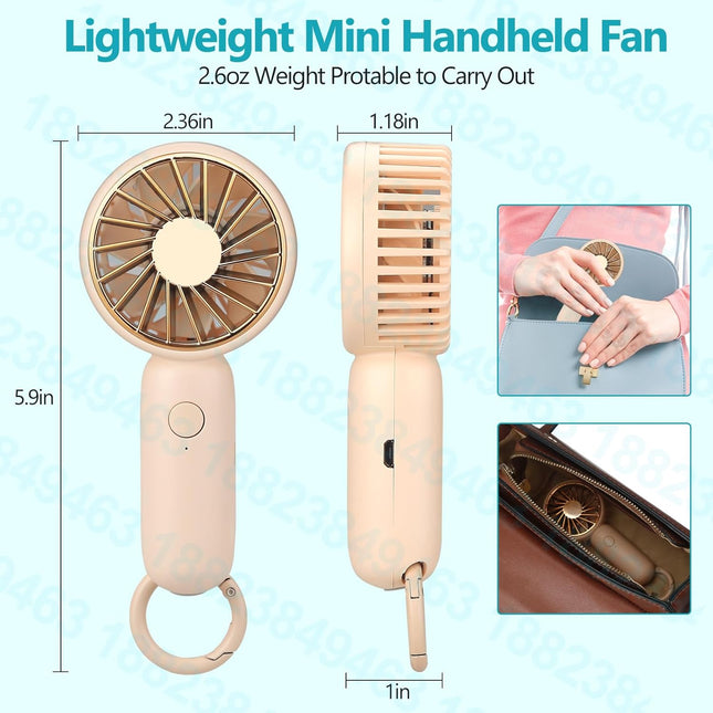 Handheld Mini Fan, Usb Small Personal Fan With 3 Speed Adjustable Low Noise, Portable Hand Held Fan With Carabiner For For Women