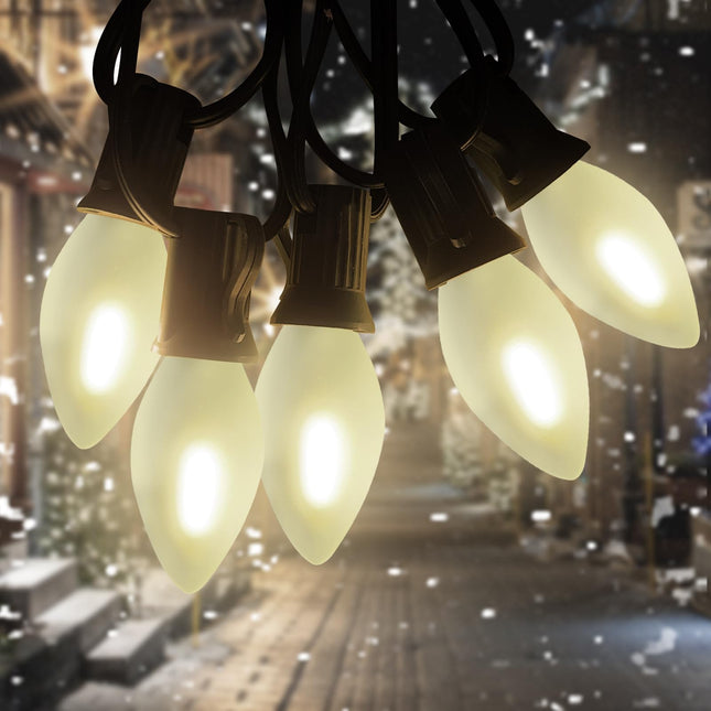 C7 LED Christmas Lights,25ft Frosted Christmas String Lights with 27 LED Frosted White Bulbs,Vintage Warm White Hanging Light for Outdoor Christmas Roofline Party Decorations
