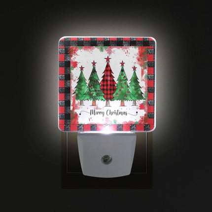 Wusikd Christmas Trees Night Light Set of 2 Buffalo Plaid Plug-in LED Nightlights Auto Dusk-to-Dawn Sensor Lamp for Bedroom Bathroom Kitchen Hallway Stairs Decorative