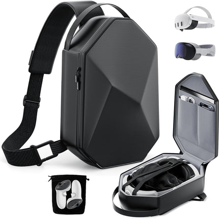 ANNAPRO Carrying Case for Meta Quest 3/Quest 2/Vision Pro/Pico 4, Hard Travel Case Compatible with Kiwi Design/BOBOVR Elite Battery Strap and Controllers Accessories, Crossbody Shoulder Backpack