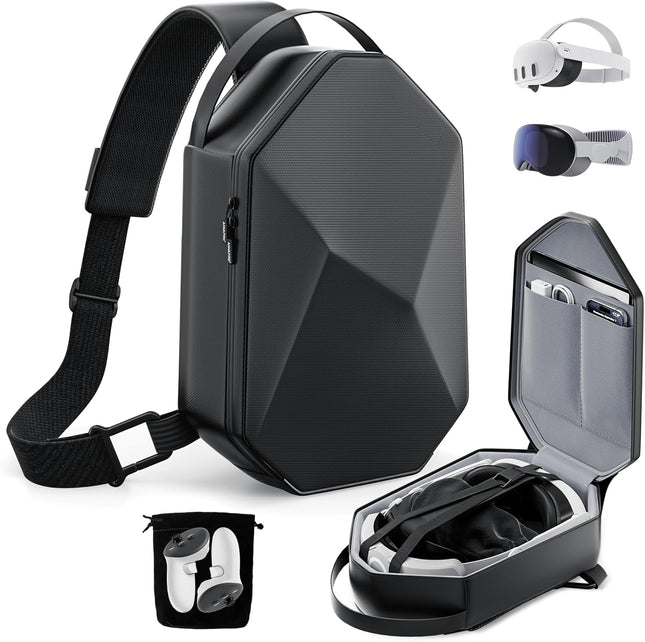 ANNAPRO Carrying Case for Meta Quest 3/Quest 2/Vision Pro/Pico 4, Hard Travel Case Compatible with Kiwi Design/BOBOVR Elite Battery Strap and Controllers Accessories, Crossbody Shoulder Backpack