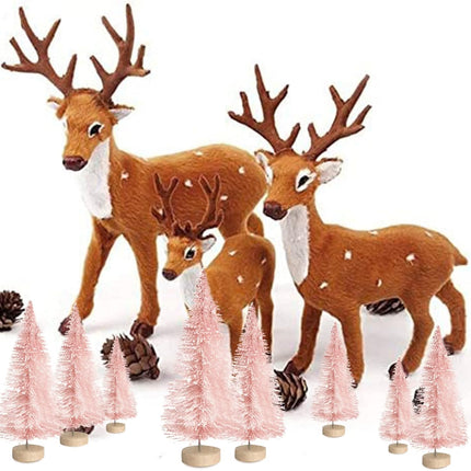 Jlong 8PCS Artificial Mini Christmas Trees, Bottle Brush Trees with Wood Base, Artificial Frosted Sisal Xmas Tree, DIY Crafts Mini Pine Tree for Christmas Party Home Table Top Decor Winter Ornaments