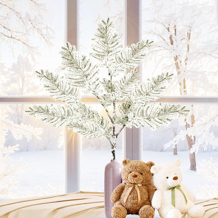 SNAIL GARDEN 33"/82CM Large Snowy Artificial Pine Branches, Pine Needle Branch with Realistic Snow Velvet Cotton,Fake Pine Tree Branches with Long Stem, Christmas Tree Filler for DIY Home Decor