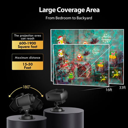 Christmas Projector Lights Outdoor, 2 in 1 HD Effect Holiday Projector, 80 HD Patterns 10 Water Wave Effects, with Remote Control, Timer Memory Function, 10 Slides for Various Festive