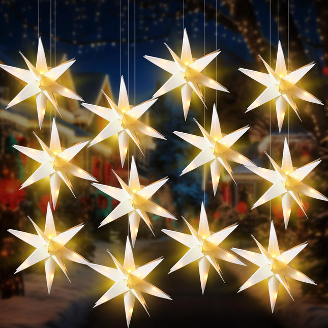 VIHOSE 12 Pcs Large White Moravian Star 15'' Led Moravian Star Tree Topper 3D Lighted Christmas Star Tree Topper 3D Holiday Porch Light Decor Hanging Outdoor Star Xmas Light for Window Home Decoration
