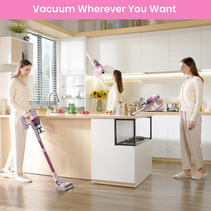 Belife Cordless Vacuum Cleaner, 38Kpa 450W Stick Vacuum Cleaners For Home Carpet Hardwood Floor, Wireless Household Vaccum For Pet Hair With Led Touch Display, Up To 45Mins Runtime Pink