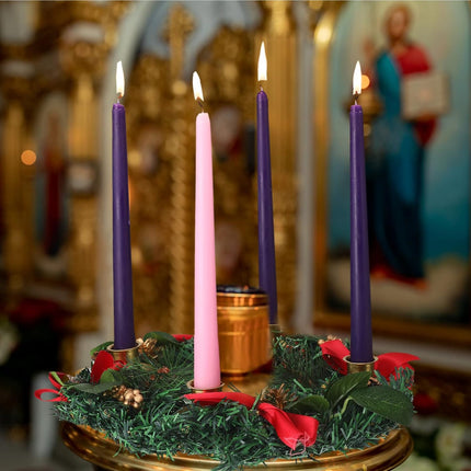 12 Inch Christmas Advent Wreath Advent Candle Holder with 4 Taper Candles Remote Control Christmas Centerpiece Decorations for Christmas Table Indoor Home Church (Red Series)