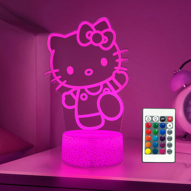 Cat Night Light Cute Night Light - Anime Charater 16 Color Change Decor Kitty Lamp with Remote, Dim, Timer,Kids s for Christmas Birthday