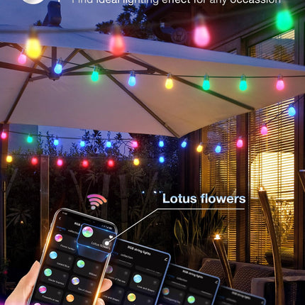 addlon 48FT Smart RGB Outdoor String Lights, Dimmable Patio Lights with 15 Waterproof Shatterproof LED Bulbs, Color Changing String Lights APP Control (Remote not Included), Music Sync for Party