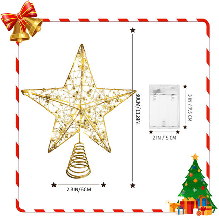 Christmas Tree Topper 10" Golden Glittered Star Tree Topper with 20 LED Lights Xmas Tree Topper Star for Xmas Decorations Ornaments Holiday Party Indoor Decor