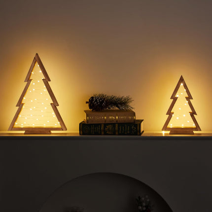 Christmas Decorations, Wooden Christmas Tree, Tabletop Christmas Tree with Lights, Small Lighted Christmas Trees Decor for Table Top Mantle Shelf, 2 Pack (Large 14.2" H & Small 10.2" H)