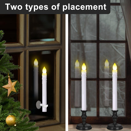 Flameless Candles 10 Pack Battery Operated Window Candles with Drip Texture,Remote Timer,Removable Candle Holders,20 AA Batteries for Home Decor Christmas Wedding (Black)