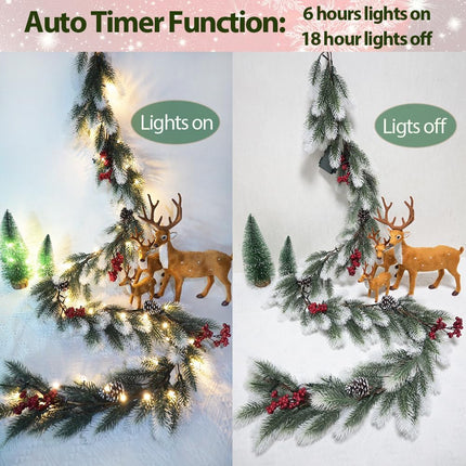 Dense Christmas Garland with Lights 6.56 FT Christmas Long Cedar Garlands for Xmas Tree Christmas Snowy Winter Pine Garlands Greenery Garland for Table Mantle Wall Indoor Outdoor Christmas Decorations