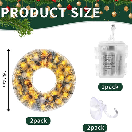 16 Inches Pre-Lit Artificial Christmas Wreath with Lights,Pine Cone, Ball Ornaments, Berry Clusters, Christmas Wreath with Battery Lights, Christmas Decorations for Indoor & Outdoor (2 Pack,Gold)