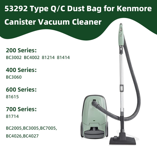 12 Pack 53292 Type Qc Canister Vacuum Bags For Kenmore 200 400 600 700 800 Series Canister Vacuum Cleaner, Large Capacity Bag Accessories Set
