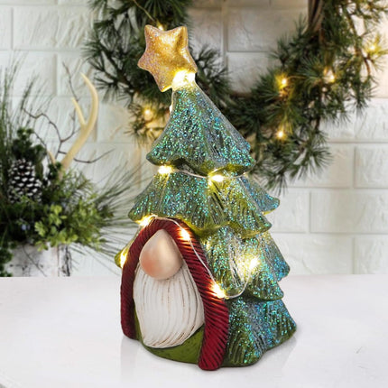 Hodao Christmas Tree Gnome Decorations Winter Table Swedish Tomte Elf Dwarf Figurines Decor Indoor Home Decorations Resin (Christmas Tree Gnome 2)