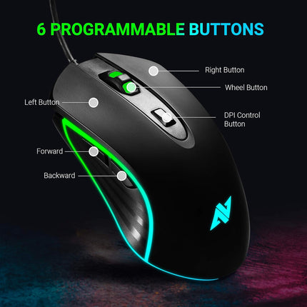 AM6 AM8 Gaming Mouse 4Dpi Levels (800, 1600, 2400, 3200) I Programmable Buttons I Wired Ergonomic USB Mouse (AM8)