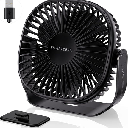 Smartdevil Small Usb Desk Fan, 3 Speeds Portable Personal Desktop Table Fan With Pasteable Hook, Dual 360° Adjustment Mini Fan
