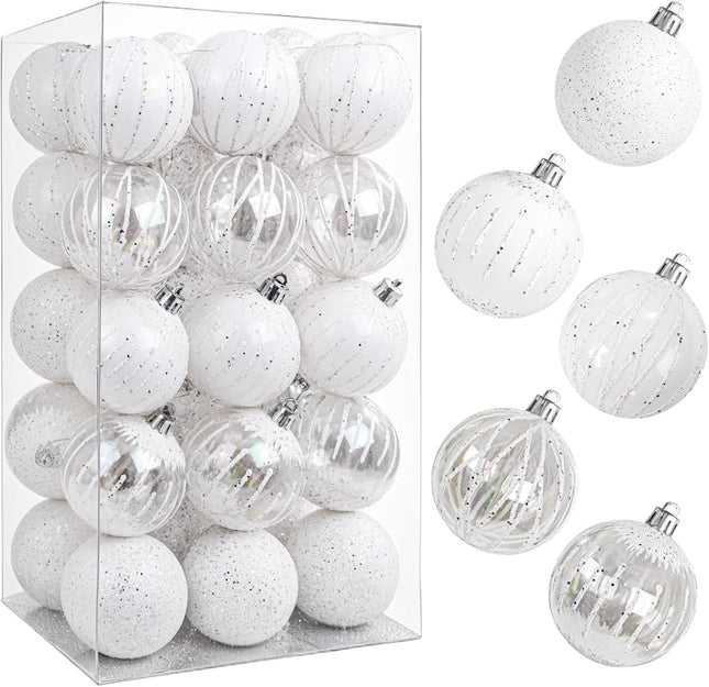 I00000 30Pcs Christmas Tree Ornaments, White Christmas Balls Decorations, Shatterproof Christmas Ornaments,2.36 Inches Christmas Decorations Hanging Ornaments for Christmas, Wreath & Party Decorations
