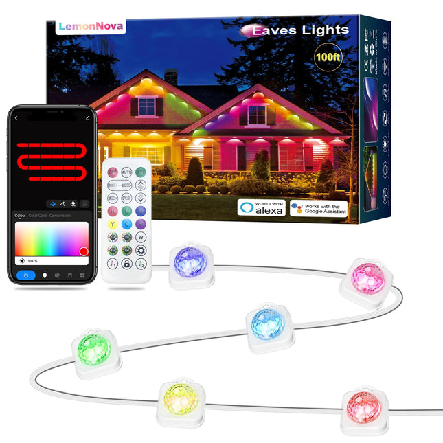 Permanent Outdoor Lights, Permanent Christmas Lights Outdoor 100ft with 72 LED RGB Lights with 44 Scene Modes for Halloween, Christmas Decorations, Work with APP, Alexa, Google Assistant