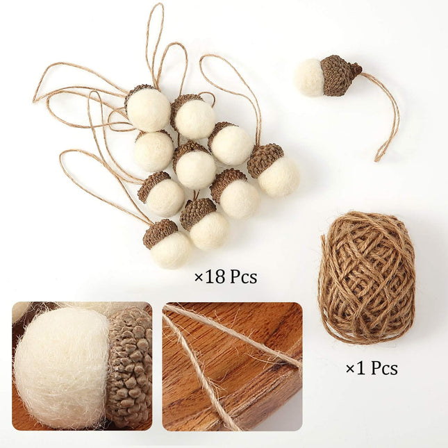Boao 18 Pcs Felt Acorn Ornaments Felt Acorn Ball Garland Fall Thanksgiving Hanging Acorn Decor for Tree with 32.8 ft Rope Christmas Farmhouse Mantel Wall Decor(White)
