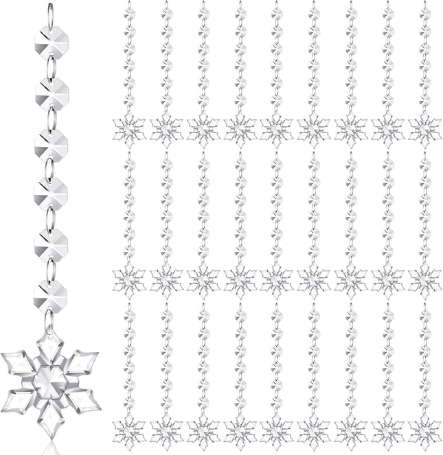 Nuenen 100 Pcs Christmas Hanging Crystals for Centerpieces Chandelier Clear Crystal Garland Strands Ornament Acrylic Clear Beads Prisms Pendant for Christmas Tree Window Home Decoration(Snowflake)