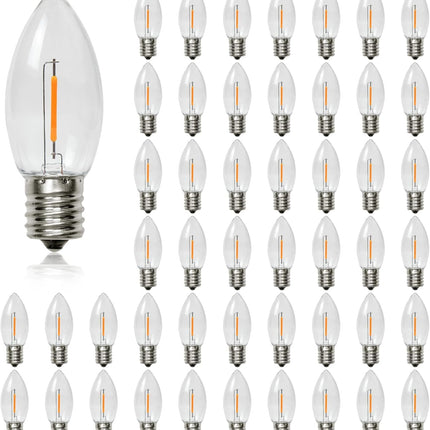 50 Pack C9 Led Replacement Christmas Light Bulb, 0.6W C9 Shatterproof Led Bulbs for Christmas String Light, E17 Intermediate Base, Commercial Grade Light Bulbs, Warm White 2200K