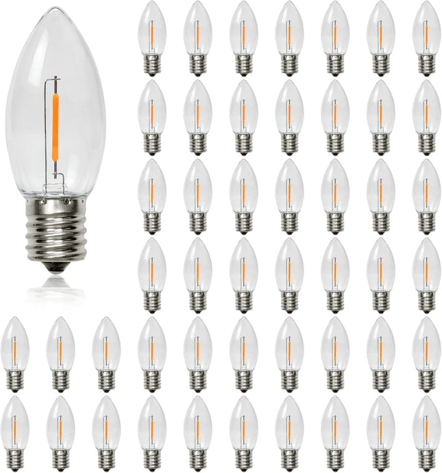 50 Pack C9 Led Replacement Christmas Light Bulb, 0.6W C9 Shatterproof Led Bulbs for Christmas String Light, E17 Intermediate Base, Commercial Grade Light Bulbs, Warm White 2200K