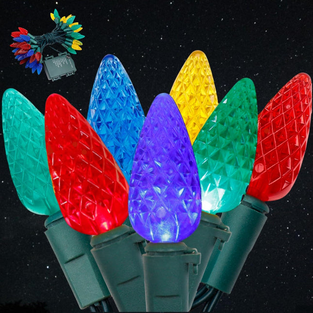 Battery Operated Christmas Lights, 16.5FT 4 Color 50 Bulbs LED Outdoor String Light, 8 Light Modes Xmas Tree Decor Indoor Lights for Holiday Season Christmas Wreath Garland Tree Fireplace Decorations