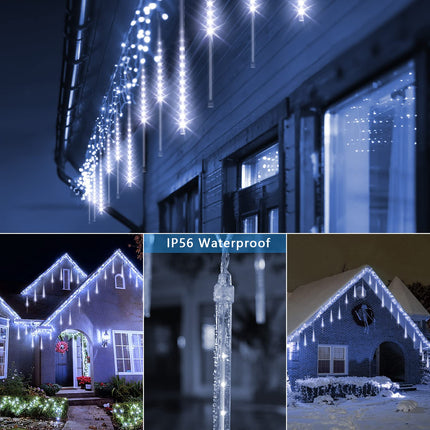 Blingstar Meteor Shower Lights 10Tubes 16Inch 360LED Solar Christmas Lights Outdoor Waterproof Falling Rain Lights Cool White Snowfall LED Lights for Outside Christmas Halloween House Tree Decoration