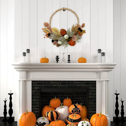 TEMPUS 16" Fall Wood Bead Front Door Wreath Artichoke Wood Chip Autumn Leaf Wreath Harvest, Thanksgiving Indoor and Outdoor Decor Farmhouse Front Door Decor …