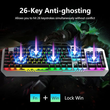 AULA Gaming Keyboard, 104 Keys Gaming Keyboard and Mouse Combo with Rainbow Backlit Quiet Computer Keyboard, All-Metal Panel, Waterproof Light Up PC Keyboard, USB Wired Keyboard for MAC Xbox PC Gamers