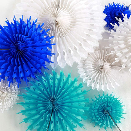 Decor365 Ice Blue Snowflake Party Decorations White Hanging Paper Fans Decor Snowflakes Garlands Backdrop Banner Streamers for Winter Wonderland Birthday/Christmas/Baby Shower/Wedding/Kids Room