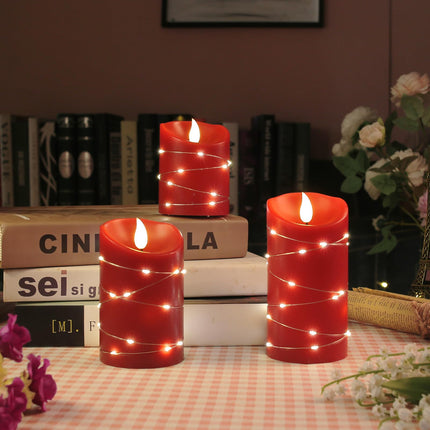 Flameless Candle Battery Powered Embedded Light String LED Candle 11 Key Remote Control and Timer Function Flashing Flame Candle 3-Piece Set (red)