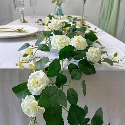 Artificial Flowers Eucalyptus Garland with Flowers 6FT Fall Flowers,Wedding Arch Flowers,Wedding Table Garland,Flocked garland, Wedding Decorations,garland christmas decorations ( white)