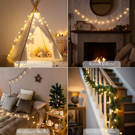 Star String Lights Battery Operated Waterproof 40 LED 20 FT Star Fairy String Lights with Remote Control for Home, Party, Christmas, Wedding, Garden Decoration, Warm White