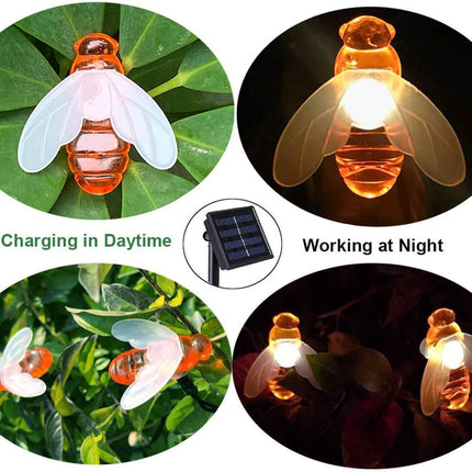 SEMILITS Solar String Lights 20LED Outdoor Waterproof Simulation Honey Bees Decor for Garden Xmas Decorations Warm White