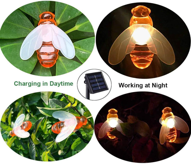 SEMILITS Solar String Lights 20LED Outdoor Waterproof Simulation Honey Bees Decor for Garden Xmas Decorations Warm White