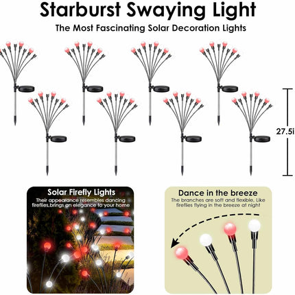 OZS 6Pack Total 48LED Red and White Solar Christmas Lights Outdoor - Solar Garden Lights，Swaying Solar Firefly Lights Outdoor Waterproof，Solar Lights for Pathway Patio Yard Christmas Decorations