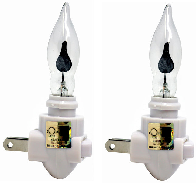2 Pack -Plug in Night Light Modules White Plastic Include Flicker Night Light Bulbs, Great for Making Your Own Halloween Fall Christmas Holiday Flickering Night Lights